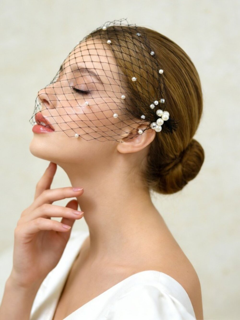 Vintage French Netting Pearl Veil Duo Pack Black & White Face Veil